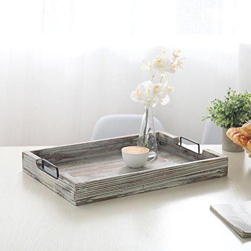 Distressed Torched Wood 20-Inch Serving Tray