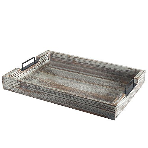 Distressed Torched Wood 20-Inch Serving Tray