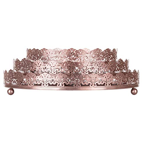 Sophia 3-Piece Rose Gold Decorative Tray Set, Round Metal Ornate