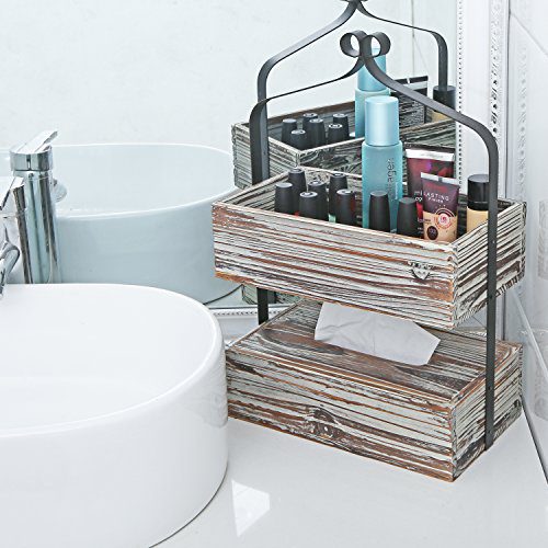 MyGift Rustic Torched Wood Shelf Rack, 2 Tier Counter-Top Organizer