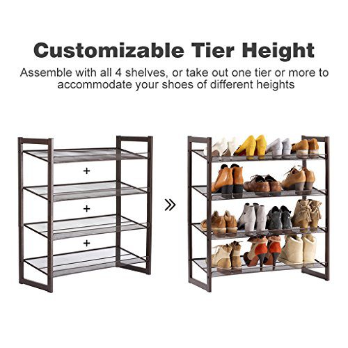 LANGRIA 4-Tier Metal Shoe Rack Utility Shoe Tower Shoe Organizer Shelf