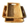Handmade Rattan Tray With Handles, Handwoven Multi-purpose Storage Basket