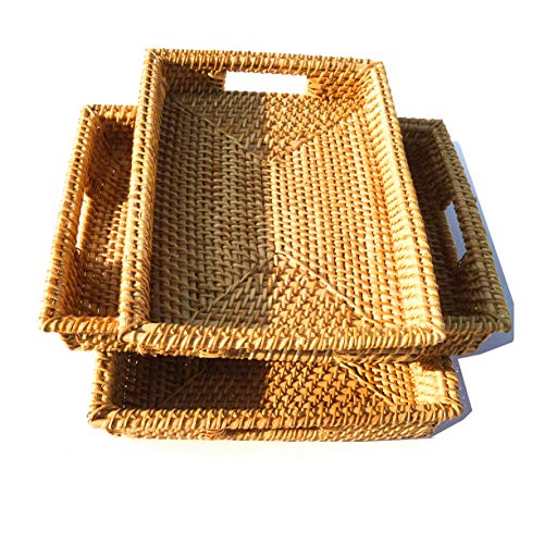 Handmade Rattan Tray With Handles, Handwoven Multi-purpose Storage Basket