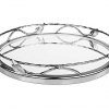Round Mirror Tray with Nickel Leaf Design - Elegant Serving Tray