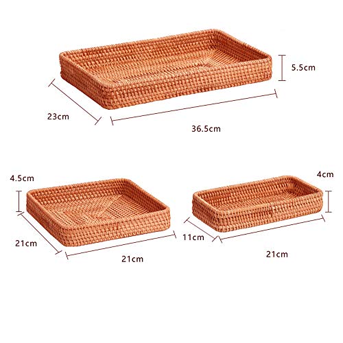I-lan Set of 3 Handmade Rattan Rectangle Serving Tray Wicker Serving Organizer