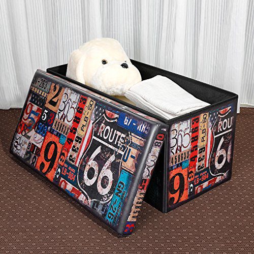 B FSOBEIIALEO Folding Storage Ottoman Bench with Faux Leather Footrest Seat