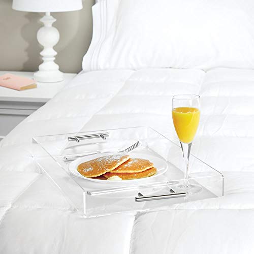 mDesign Modern Acrylic Rectangular Serving Tray with Handles for Food