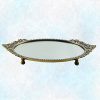 Vintage Gold Tone Vanity Mirror Tray with Oval Beautiful Asian Design