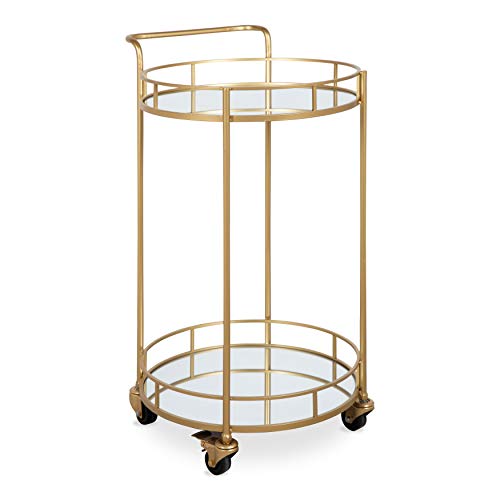 Kate and Laurel Deveaux 2 Shelf Modern-Glam Round Metal and Mirror Rolling