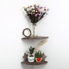 Corner Shelf - Rustic Wood Floating Shelves for Bathroom, Bedroom, and Living Room (Set of 4) - Unique Handcrafted Display Shelves with Twisted Lines and Retro Colors