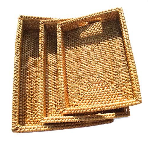Handmade Rattan Tray With Handles, Handwoven Multi-purpose Storage Basket