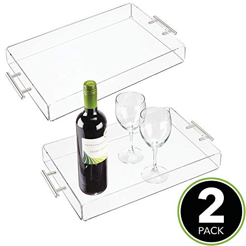 mDesign Modern Acrylic Rectangular Serving Tray with Handles for Food