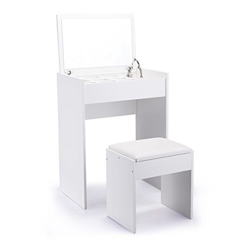JAXPETY Vanity Makeup Table Set with Flip Top Mirror Cushioned Stool Makeup