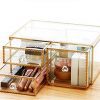 PENGKE X Large Gold Makeup Organizer,Clear Jewelry and Cosmetic Storage Case