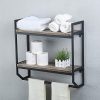 2-Tier Metal Industrial Wall Mounted Shelves – Rustic Shelf with Towel Bar for Stylish Storage! 🚿📚
