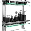 GeekDigg Bathroom Shelf, Durable Aluminum with 2 Tiers Tempered Glass