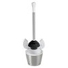 Stainless steel toilet plunger stored in a discreet canister.