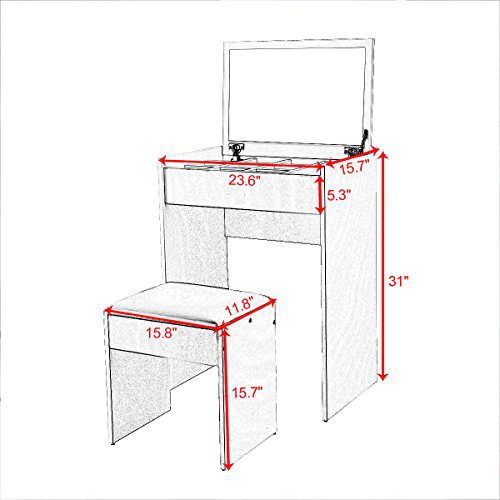 JAXPETY Vanity Makeup Table Set with Flip Top Mirror Cushioned Stool Makeup
