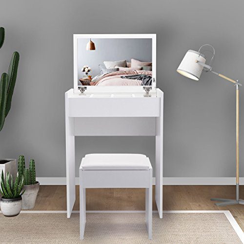 JAXPETY Vanity Makeup Table Set with Flip Top Mirror Cushioned Stool Makeup