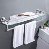 Fine Bathroom Lavatory Glass Shelf with Towel Bar and Rail Wall Mount