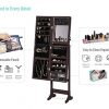 LUXFURNI LED Light Jewelry Cabinet Standing Mirror Makeup Lockable Armoire