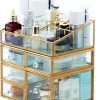 PENGKE X Large Gold Makeup Organizer,Clear Jewelry and Cosmetic Storage Case