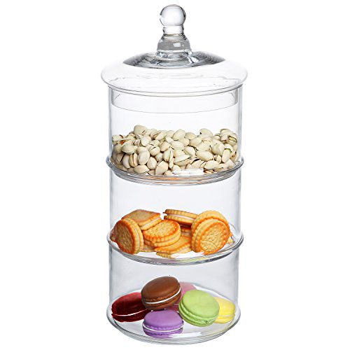 MyGift 16 inch 3 Tier Stacking Apothecary Jars, Round Glass Candy