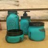 Rustic Turquoise and Black Mason Jar Desk Organizer