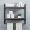 2-Tier Metal Industrial Wall Mounted Shelves – Rustic Shelf with Towel Bar for Stylish Storage! 🚿📚