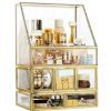 Gold Makeup Organizer,Cosmetic Storage Display Case with 5 Drawers