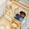 Handmade Makeup Organizer: Vintage Brass Edge, Glass Storage, Free Pearls - Elegant Vanity Decoration