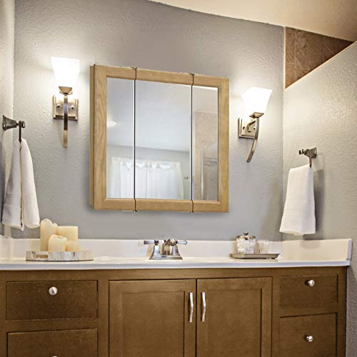 Design House Claremont Honey Oak Tri-View Medicine Cabinet Mirror