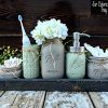 Mason Jar Bathroom Set in Wooden Tray. Bathroom Storage Decor
