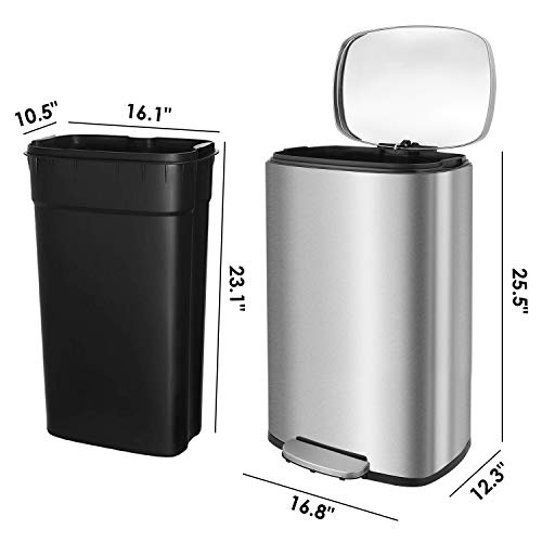 HEMBOR Trash Can, Stainless Steel Rectangular Garbage Bin