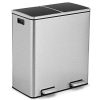 Goplus Dual Trash Can, 60 Liter (2x30L)/ 16 Gallon Stainless Steel Step