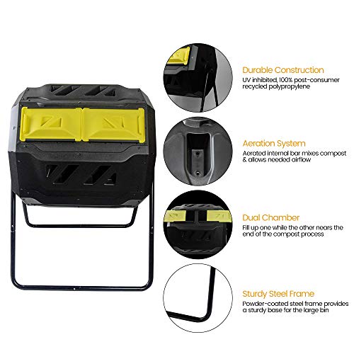 EJWOX Large Composting Tumbler - Dual Rotating Outdoor Garden Compost Bin