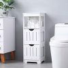 SSLine Slim Bathroom Cabinet Free Standing Corner Toilet Side Storage Shelf Organizer Narrow Bath Storage Cabinet Bathroom Tissue Holder Table with Drawers and Open Shelf