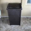 30 Gallon Trash Can, Outdoor Resin Wicker Tall Waste Basket with Lid