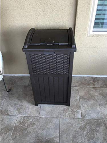 30 Gallon Trash Can, Outdoor Resin Wicker Tall Waste Basket with Lid