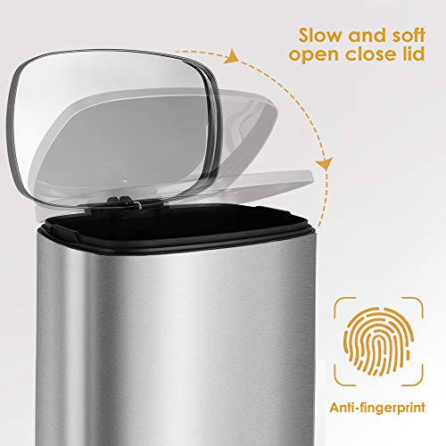 HEMBOR Trash Can, Stainless Steel Rectangular Garbage Bin