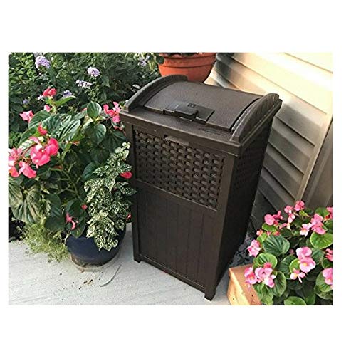 30 Gallon Trash Can, Outdoor Resin Wicker Tall Waste Basket with Lid
