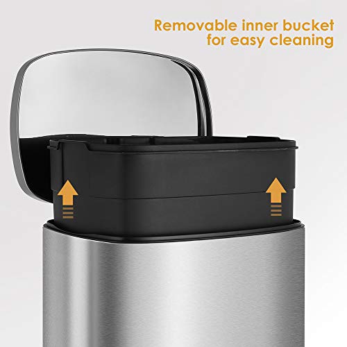HEMBOR Trash Can, Stainless Steel Rectangular Garbage Bin