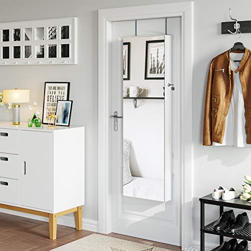 Homfa Lockable Jewelry Cabinet, Full Screen Display View Mirror
