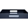 Dark Navy Blue Ottoman Coffee Table Serving Tray with Handles Medium