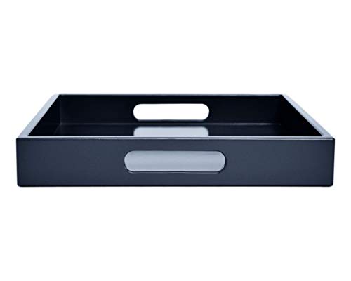 Dark Navy Blue Ottoman Coffee Table Serving Tray with Handles Medium