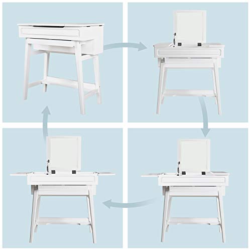Vlush Vanity Makeup Table with Flip Top Mirror Solid Rubber Wood Dressing Table