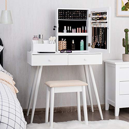 Giantex Makeup Vanity Set with Lockable Jewelry Cabinet and Mirror