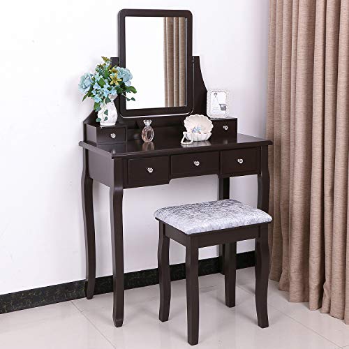 BEWISHOME Vanity Table Set with Mirror & Cushioned Stool Dressing Table
