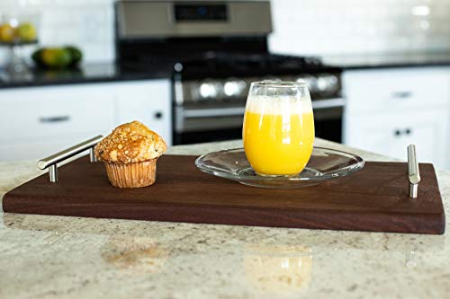 Solid Walnut Serving Tray with Beautiful Handles and No Sides