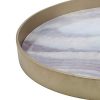 Stonebriar Round Wood Marble Glass Serving Tray, Decorative Centerpiece